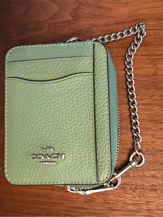 Coach Handbags - Coach Light Green Pebble Leather Card Case with Silver Chain